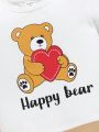 SHEIN Valentine'S Day Baby Boy Baby Girl Cartoon Bear Pattern Sweatshirt And Jogger Pants Set