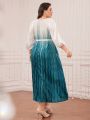 SHEIN Modely Plus Size Ombre Lantern Sleeve Belted Dress