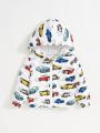 SHEIN Newborn Baby Boys' Cartoon Car Pattern Casual Hooded Jacket