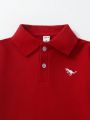 SHEIN Kids EVRYDAY Toddler Boys' Dinosaur Embroidered Short Sleeve Polo Shirt