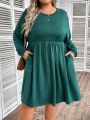 EMERY ROSE Plus Size Solid Color Dress With Diagonal Pocket