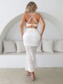SHEIN SXY Spring Women Clothes Velvet Jacquard Beautiful Back Twist Camisole Half-Length Fishtail Long Skirt Women Co-Ords