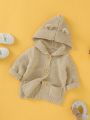 Baby Boy Pocket Front 3D Patched Hooded Cardigan