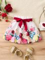 SHEIN Kids CHARMNG Young Girl's Floral Printed Skirt