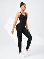 Solid Color Sleeveless Open Back Sports Jumpsuit