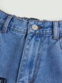SHEIN Tween Girl Figure & Letter Graphic Straight Leg Jeans