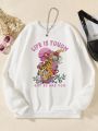Teen Girls' Round Neck Hoodie With Tiger Print