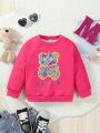SHEIN Kids EVRYDAY Young Girl Bear & Letter Graphic Sweatshirt