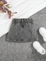 SHEIN Baby Girl Ripped Paperbag Waist Button Front Denim Skirt