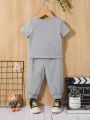 SHEIN Baby Boy's Letter Printed Short Sleeve T-Shirt And Long Pants Casual Set