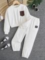 SHEIN Kids HYPEME Tween Girl Letter Patched Detail Quilted Pullover & Sweatpants