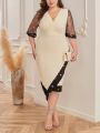 SHEIN Clasi Plus Size Women's Irregular Hem Mesh Patchwork Dress