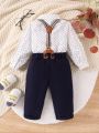 Baby Boy Polka Dot Printed Romper With Braces & Long Pants Gentleman Outfit Set