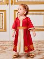 SHEIN Baby Girl's Gorgeous Satin Color Block Vintage Pattern Mid-Sleeve Midi Dress