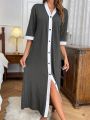 Contrast Color Jacquard Front Buttoned Robe
