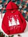 Big Girls' Casual Christmas Cartoon Printed Long Sleeve Hooded Sweatshirt, Suitable For Autumn And Winter