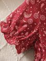 SHEIN Kids EVRYDAY Toddler Girls Floral Print Ruched Flounce Sleeve Dress