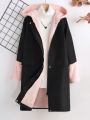 SHEIN Kids HYPEME Girls' Street Style Warm Fleece Lined Winter Jacket