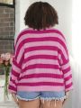 SHEIN CURVE+ Plus Size Women'S Striped Drop Shoulder Pullover Sweater