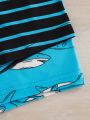 2pcs/Set Cute Baby Boys' Shark Print T-Shirt & Striped Shorts Outfits For Summer