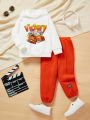 SHEIN Kids EVRYDAY Toddler Boys' Casual Hooded Sweatsuit Set With Top And Pants