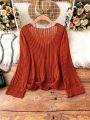 Plus Size Women's Knitted Hollow Out Pullover Sweater