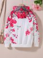 Teen Girls' Letter And Floral Printed Hoodie