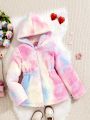 Girls' Tie-Dye Style Elegant Regular Fit Hooded Coat For Cold Weather With Waist Cinching Design