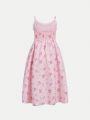 SHEIN Kids CHARMNG Girls' Woven & Floral Printed Spaghetti Strap Dress