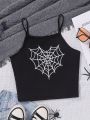 SHEIN Teenage Girls' Heart & Spider Web Print Casual Tank Top