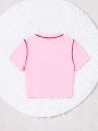 SHEIN Teen Girls' Knit Solid Color Cherry Pattern Casual T-Shirt
