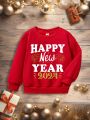 Baby Girls' Casual Round-Neck Long Sleeve Sweatshirt With New Year Pattern, Suitable For Autumn And Winter