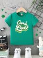 1pc Stylish Clover & Letter Print Short Sleeve T-Shirt For Toddler Boys