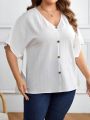 EMERY ROSE Plus Size Women's Batwing Sleeve Button Decorated Shirt