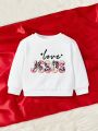 Baby Girls' Casual Long Sleeve Round Neck Sweatshirt With Letter Print, Suitable For Autumn And Winter