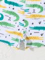 Baby Boys' Cartoon Dinosaur Print Striped Long Sleeve One-piece Swimwear