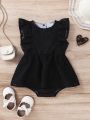 Baby Floral Embroidery Ruffle Trim Schiffy Bodysuit
