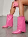 Cuccoo Everyday Collection Neon Pink Point Toe Chunky Heeled Boots