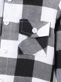 SHEIN Single Piece Boys' Plaid Color Block Hooded Jacket