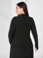 SHEIN Mulvari Plus Size Women's Letter Print Stand Collar Long Sleeve T-Shirt