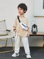 SHEIN Kids KDOMO Boys' Casual Solid Color Waist Adjustable Drawstring Cuffed Pants
