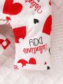 Baby Girls' Romantic Valentine'S Day Letter & Heart Printed Jumpsuit