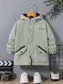 SHEIN Kids EVRYDAY Young Boy 1pc Letter Graphic Teddy Lined Hooded Coat