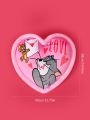 TOM & JERRY X SHEIN Cartoon Pink Mouse & Cat Pattern Plush Pillow