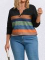 Plus Size Striped Long Sleeve Sweatshirt For Women