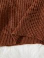 SHEIN Kids EVRYDAY Girls' Solid Color High-Necked Sweater With Button Details