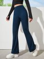 Solid Color Teen Girls' High Waisted Flare Pants Sports Trousers
