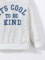 SHEIN Kids Cooltwn Boys' Patchwork Warm Long-Sleeved Slogan Printed Sweatshirt For Autumn And Winter
