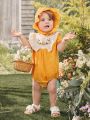 Designer Baby Girl Summer Soft & Skin-Friendly Embroidery Woven Double Side Ruffles Romper With Cute Hat