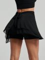 SHEIN Daily&Casual Solid Color Asymmetric Hem Sports Mini Skirt Shorts